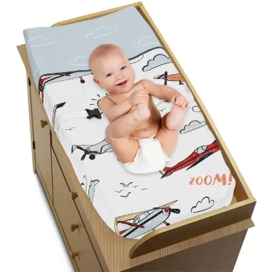 Sweet Jojo Designs Boy Changing Pad Cover Airplane Red Blue and White image {1}