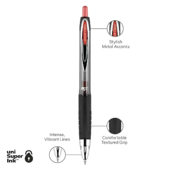 uni-ball uniball 207 Retractable Gel Pens Medium Point 0.7mm Red Ink Dozen (33952) image {7}
