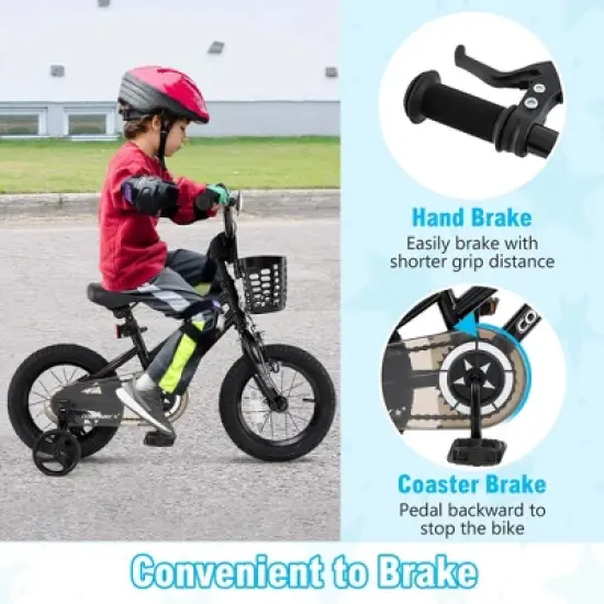 Costway 12"/14"/16"/18" Kid&rsquo;s Bike with Training Wheels Adjustable Handlebar & Seat Handbrake Black/Pink/Silver image {5}
