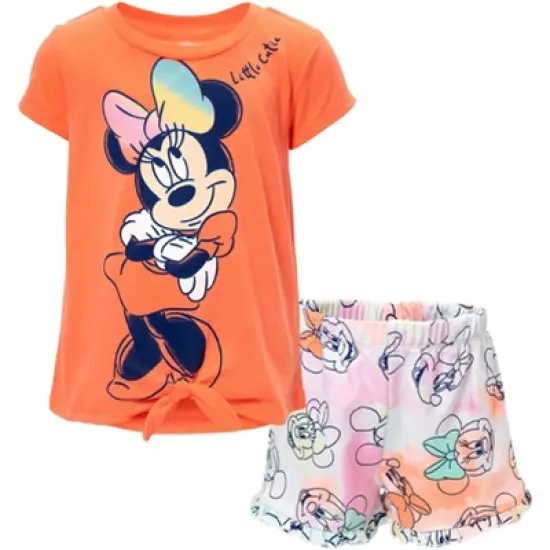 Disney Minnie Mouse Mickey Mouse T-Shirt and French Terry Shorts Outfit Set Toddler to Little Kid image {14}