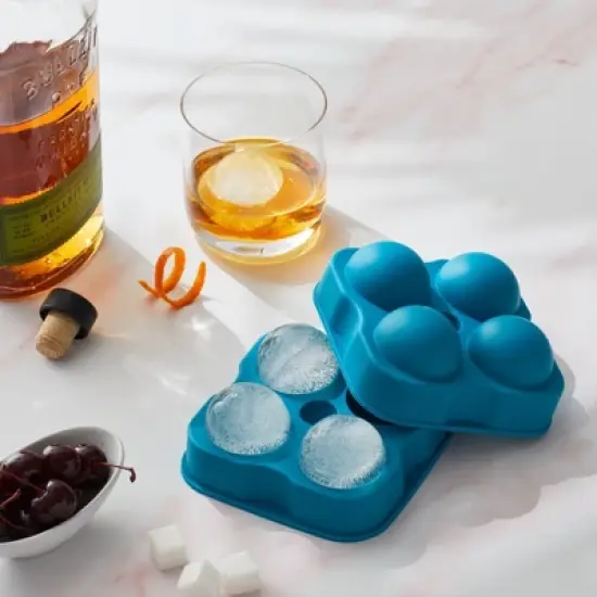 Houdini Ice Sphere Tray: Silicone Whiskey Ice Mold, Reusable  Dishwasher Safe, Turquoise Blue, 4 Cavities image {7}
