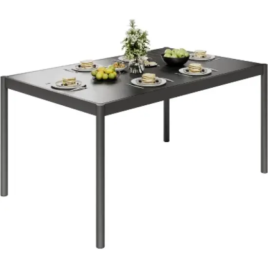 Nasitip 58" Outdoor Aluminum Dining Table for 6, Rectangle Patio Table with Non-Slip Top, Weatherproof, Black image {6}