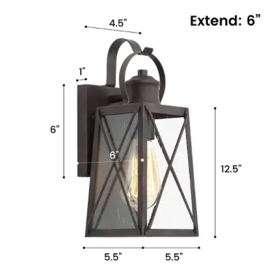 2pk 12.5" Metal/Glass "X" Outdoor Wall Lamps Rusty - LNC image {10}