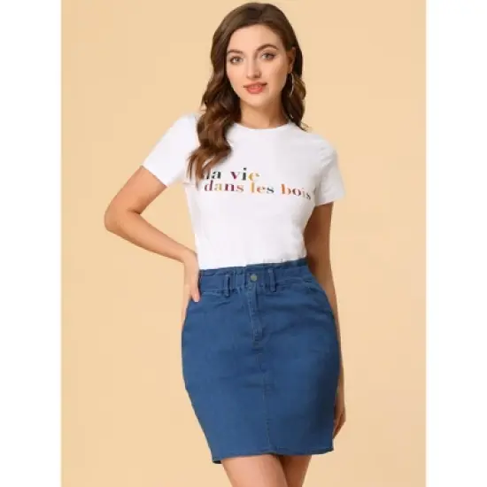 Allegra K Women's Summer High Waist Paper Bag Elastic Knot Belted Denim Skirt image {4}