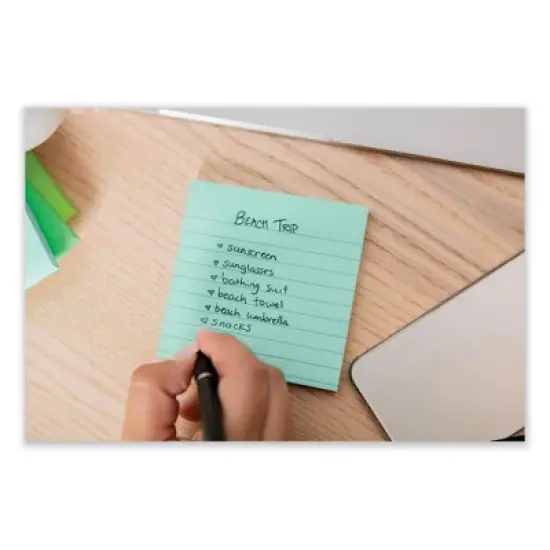 Post-it Notes Super Sticky 100% Recycled Paper Super Sticky Notes, Ruled, 4" x 4", Oasis, 70 Sheets/Pad, 3 Pads/Pack image {3}