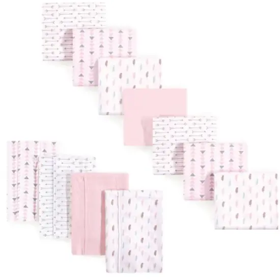 Luvable Friends Infant Girl Cotton Flannel Burp Cloths and Receiving Blankets, 11-Piece, Girl Feathers, One Size image {1}