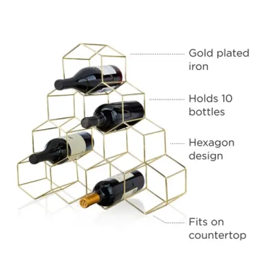 Viski Geo Gold Bottle Wine Rack, Honeycomb Design image {6}