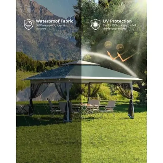 13x13 Ft Pop Up Canopy Tent with Mosquito Netting &  Carrying Bag, Instant Portable Shelter, Heavy Duty Foldable Gazebo for Outdoor Backyard image {5}