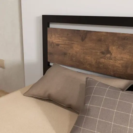 HOMCOM Full Platform Bed Frame with Headboard & Footboard, Strong Metal Slat Support Full Bed Frame w/ Underbed Storage Space, No Box Spring Needed image {4}