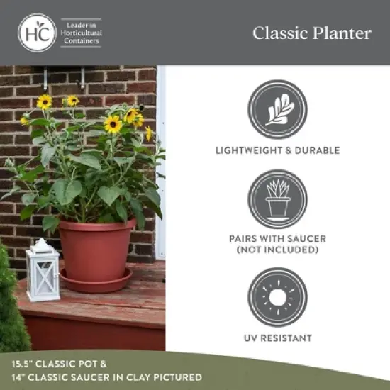 The HC Companies 14 Inch Round Classic Planter - Plastic Plant Pot for Indoor Outdoor Plants Flowers Herbs, Slate Blue image {4}