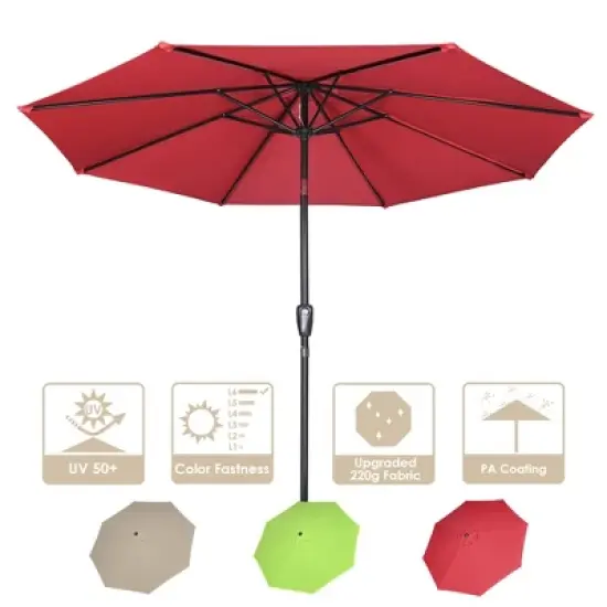 Yescom 9Ft UV50+ Aluminum Outdoor Table Patio Umbrella with Crank Tilt Sunshade Red image {1}