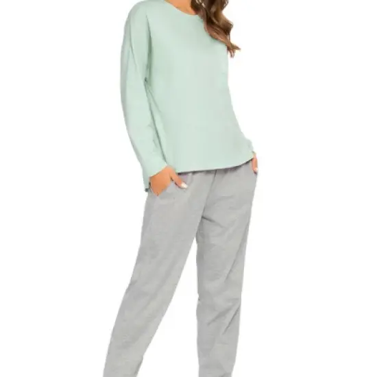cheibear Women's Sleepwear Lounge Solid Nightwear with Pants Soft Long Sleeve Pajama Set image {4}