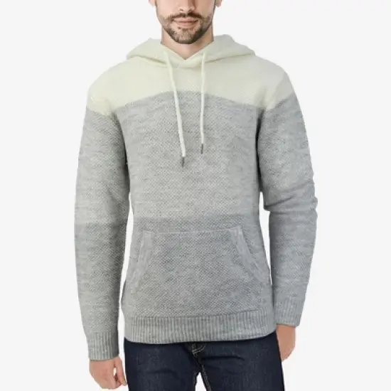 X RAY Men's Slim Fit Knitted Hoodie Sweater, Casual Color Block Hooded Pullover Top image {9}