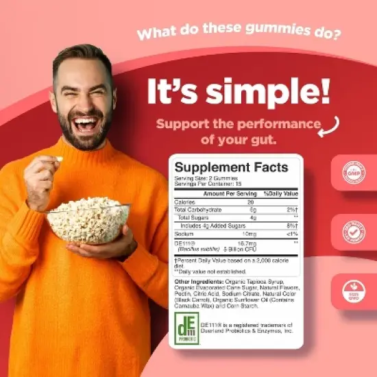 Probiotic Gummies for Adults, 5 Billion CFU Probiotics for Gut Health, Upset Stomach Relief, & Immune Support, Helps Healthy Digestion, Phytoral, 30ct image {2}
