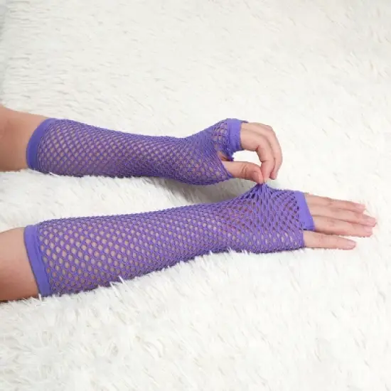 Unique Bargains Women's Elbow Length Elastic Fishnet Fingerless Arm Warmers Gloves 1 Pair image {3}