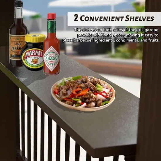 PAGED Aluminum BBQ Outdoor Gazebo Metal Frame with Shelves Serving Tables, Permanent Double Roof Hard top Gazebos image {4}