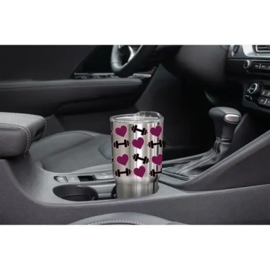 100 North 30 Ounce Stainless Steel On the Go Travel Tumbler With Push Top Lid, Hearts and Weights Silver image {4}