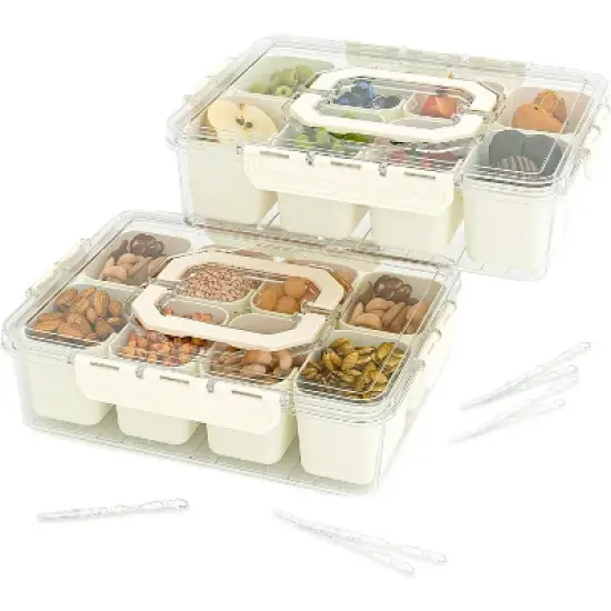 MaseiKar Divided Serving Tray with Lid, 8 Compartment Snack Box, Charcuterie Organizer, Snackle Box for Candy, Nuts, Fruits, Snacks image {7}