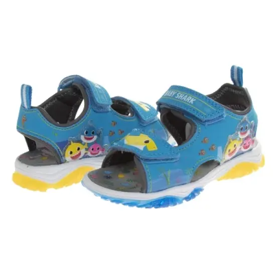 Baby Shark Light up Summer Sandals - Beach Pool Water Shoes Adjustable Strap Open Toe slides - Blue/Yellow (size 6-12 Toddler / Little Kid) image {5}