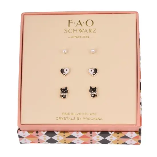 FAO Schwarz Gold Tone Kitty  Trio Earring Set image {1}