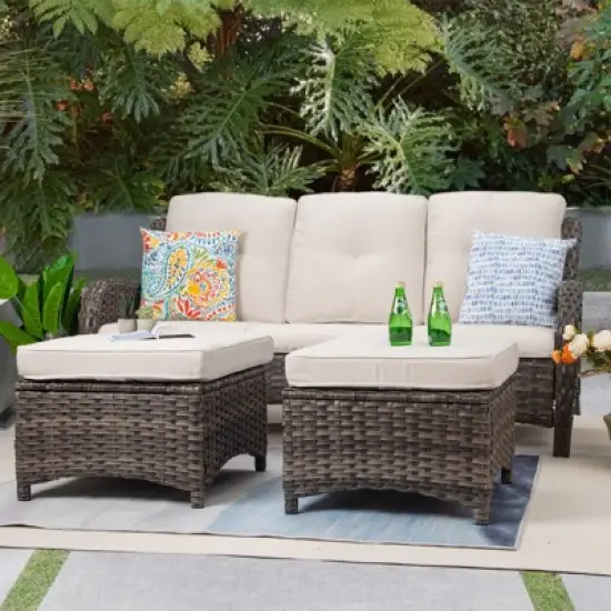 UPTIOT 73'' Polyethylene (PE) Wicker Outdoor Patio Sectional image {13}