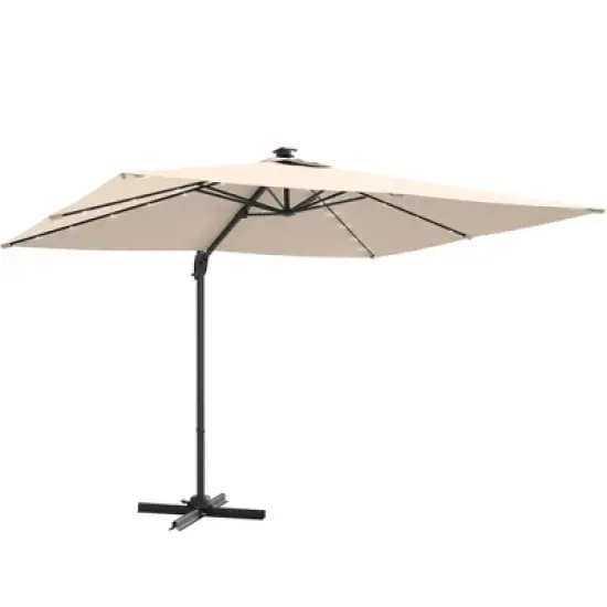 Sonkuki 10x8FT Round Offset Outdoor Patio Solar LED Cantilever Umbrella, 360&deg; Rotation and Canopy Angle Adjustment image {1}