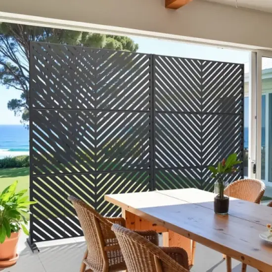 PexFix 72 in. x 47 in. Outdoor Metal Privacy Screen Garden Fence in Arrows Pattern in Black image {2}