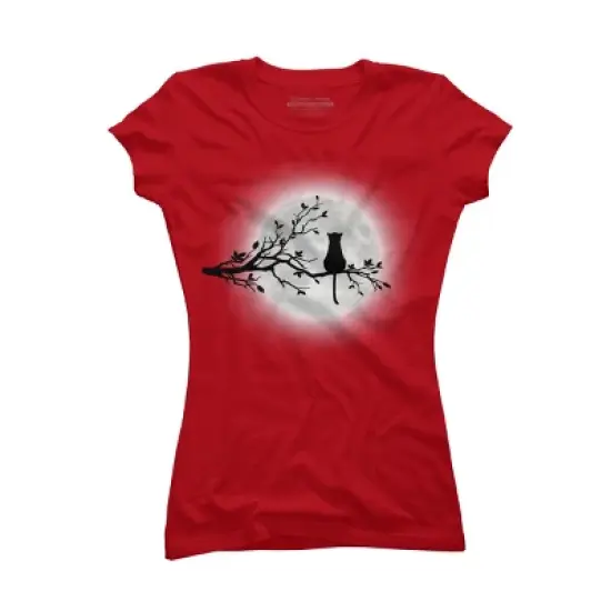 Junior's Design By Humans The Cat and The Moon By Maryedenoa T-Shirt image {7}