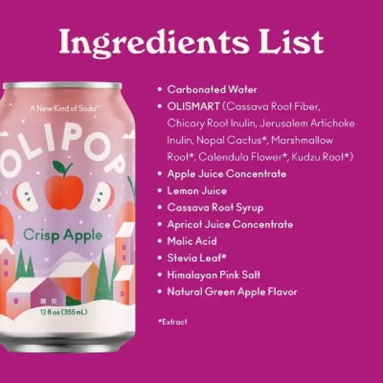 OLIPOP Crisp Apple Prebiotic Soda - 12 fl oz Can image {6}