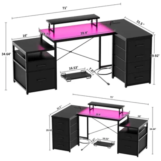 Aheaplus Reversible L Shaped Computer Desk, Home Office Desk with Fabric File Drawers image {7}
