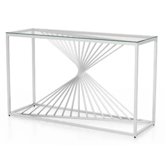 Wondry Geometric Inspired Sofa Table with Glass Top Chrome - miBasics image {2}