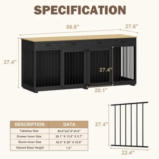 Famapy 86.6"lack Large Dog Crate Furniture with 4 Drawers Multi-Purpose Furniture Style Dog Crate image {6}