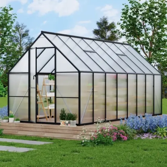 8x16FT Aluminum-Framed Polycarbonate Greenhouse, Heavy Duty Polycarbonate Greenhouse, Large Enhanced Aluminum GreenhouseKit for Outdoors image {14}