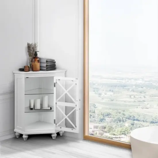 Ridge Corner Floor Cabinet with Glass Door White - Teamson Home image {2}