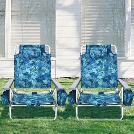 Costway 4PCS Folding Backpack Beach Chair Reclining Camping Chair w/ Storage Bag image {3}