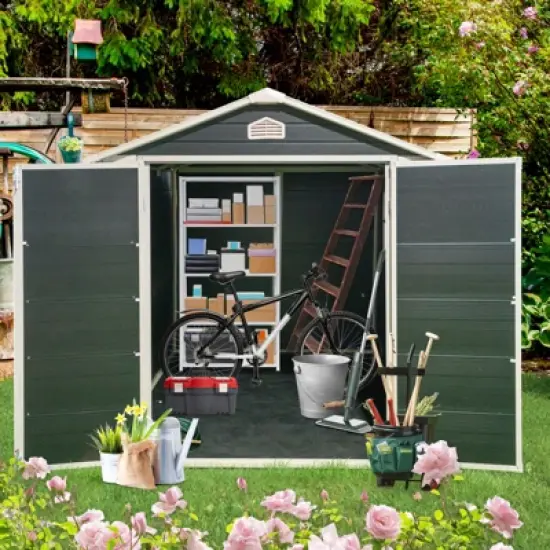 6 ft x 8 ft Resin Outdoor Storage Shed Kit-Perfect to Store Patio Furniture,Black image {5}