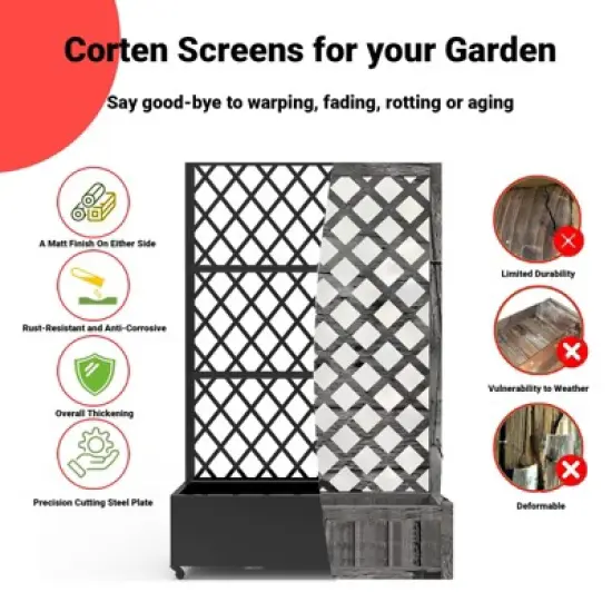 Privacy Screen with Planter Box, 72" H x 47" W Outdoor Privacy Screens and 3-Panels, Garden Decorative Planter Box with Trellis image {6}