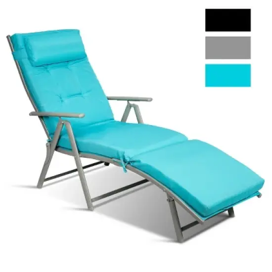 Costway Folding Chaise Lounge Chair w/Cushion Black\Gray\Turquoise image {12}