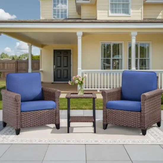 Buenhomino 3-Piece Outdoor Wicker Patio Set, 2 Lounge Chairs & Side Table with Driftwood Rattan & Weather-Resistant Cushions image {9}