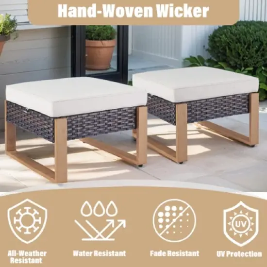 Gymojoy 2 Pieces Outdoor Patio Ottoman with Cushion image {5}