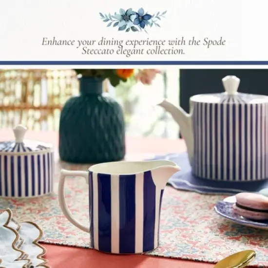 Spode Steccato Milk Jug, 10oz - Earthenware Drink Pitcher with Bold Blue Stripes for Coffee Bar Essentials, Creamer, Salad Dressing, Juice or Tabletop image {4}