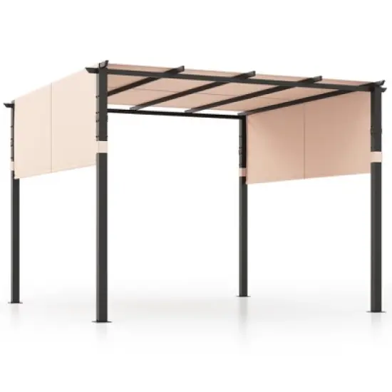 Tangkula 10 x 10 ft Flat Top Pergola w/ Retractable Canopy Outdoor Grill Gazebo image {10}