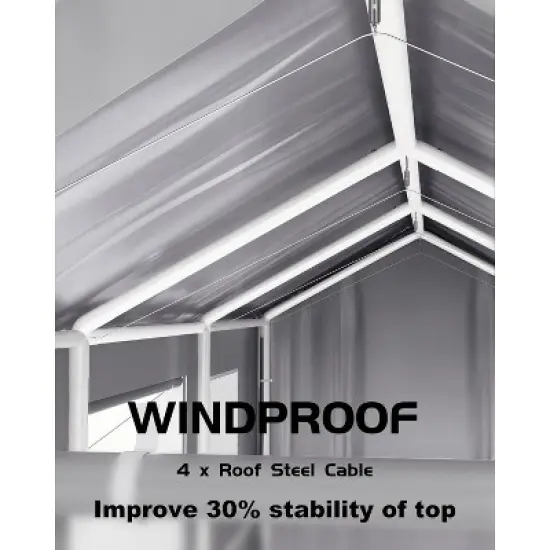 10'x20' windproof carport with reinforced frames and 180g PE canopy; includes front and rear doors, perfect for pickups, boats, and equipment. image {4}