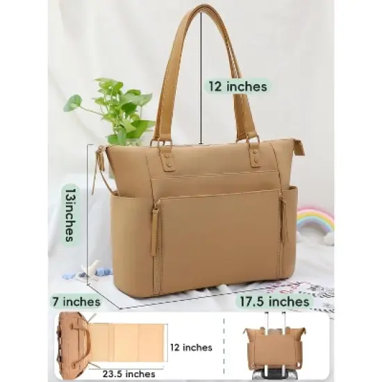 Itopfox Neoprene Diaper Bag Tote with Changing Station, 14 Pockets Large Capacity Travel Baby Bag, Convertible Diaper Tote, Brown image {5}