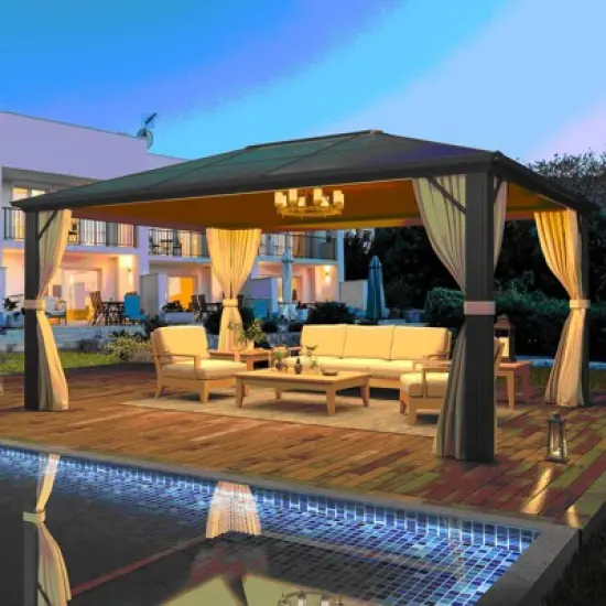 Erommy 10'x12' Outdoor Polycarbonate Hardtop Gazebo Curtains Aluminum Frame with Netting for Garden,Patio image {3}