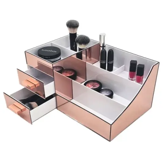 OnDisplay Cindy Tiered 2 Drawer Mirrored Acrylic Makeup/Jewelry Organizer for Bathroom Vanity/Desktop image {8}