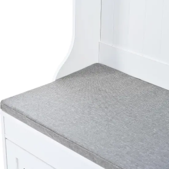 Acekool Hall Tree with Storage, Entryway Bench, Coat Rack, Shoe Cabinet & 4 Hooks, Cushioned Mudroom Organizer, 47.2"W White image {2}