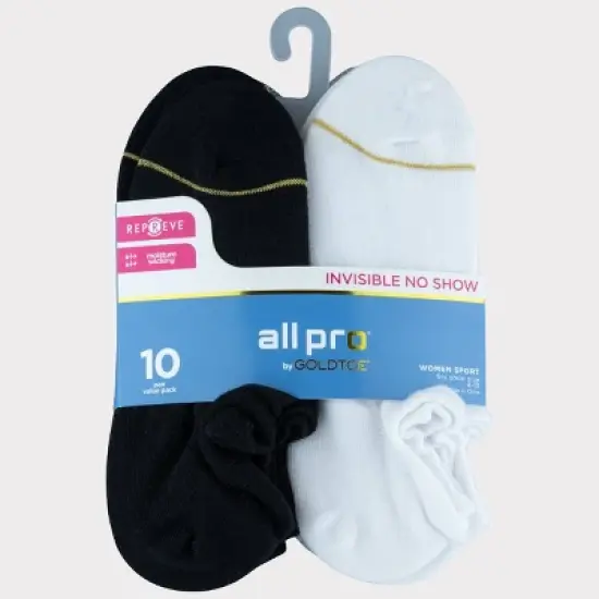 All Pro by Gold Toe Women's Ultra Invisible 10pk No Show Socks - Black/White/Gray 4-10 image {2}
