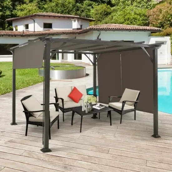 Costway 2PCS 16x4 Ft Universal Replacement Canopy for Pergola Structure Sun Awning Brown image {2}