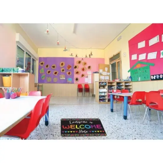 Smart Poly&reg; Welcome Mat with Slip Resistant Backing, 15.5" x 23.5", Everyone is Welcome Here, Hearts image {1}